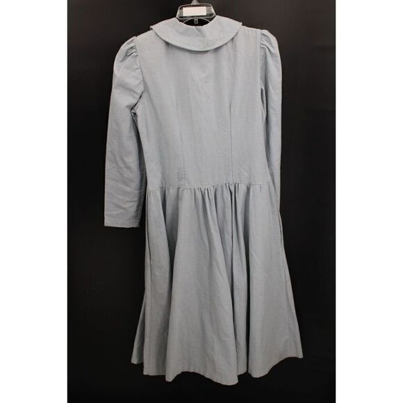 HANDMADE PRAIRIE DRESS PUFF SHOULDER PETERPAN COLLAR YOLK WAIST SIZE M BLUE LS - Picture 6 of 7